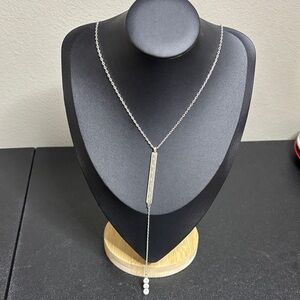 Lucky Brand Silver Tone Dainty Long Boho Rhinestone Lariat Necklace